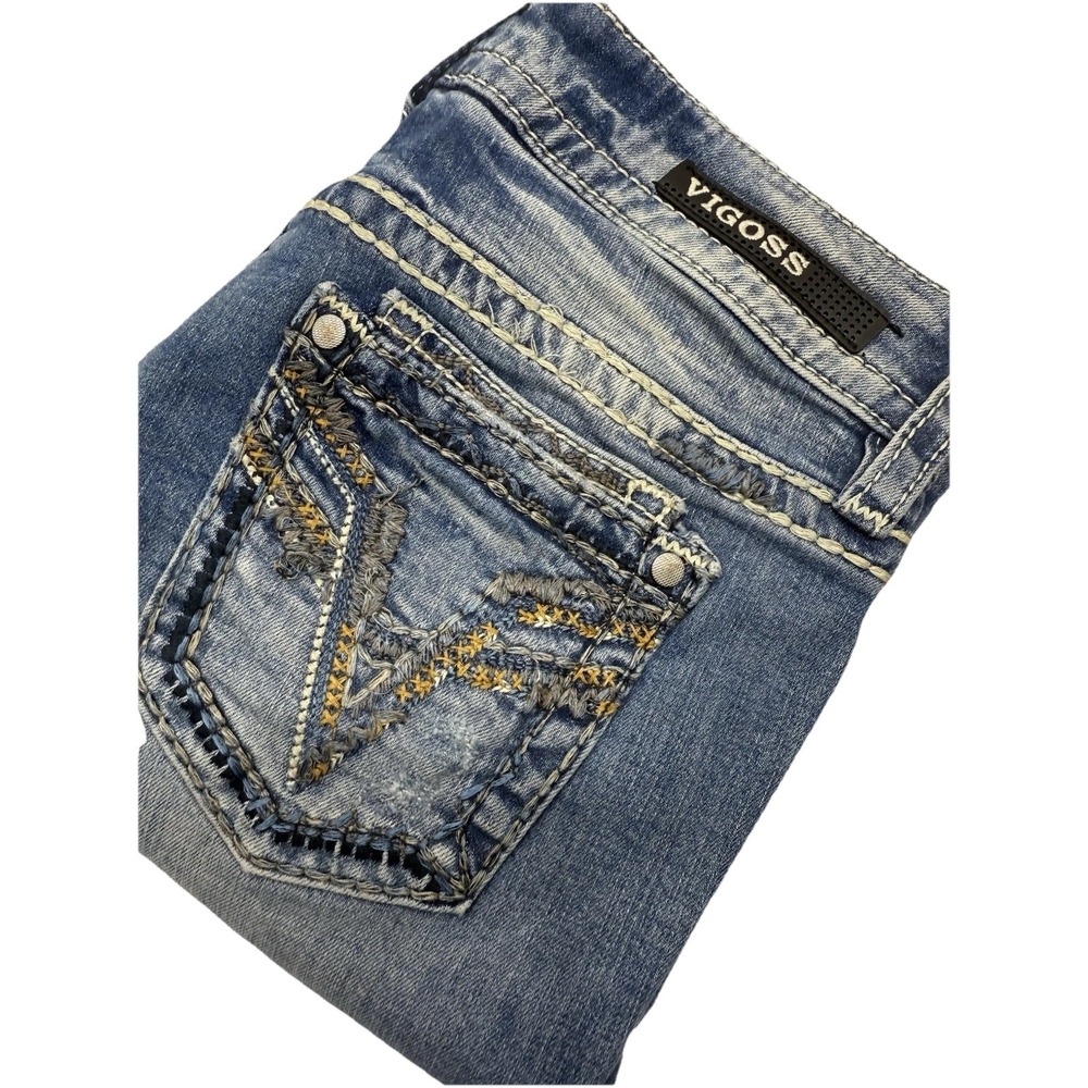 Vigoss Capri Jeans Size 3/4 Distressed‎ Ripped Embroidered Pockets EUC